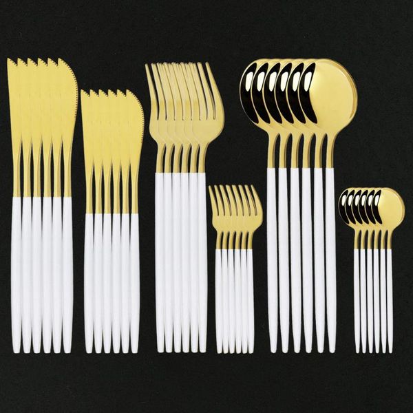 

dinnerware sets 36pcs white gold cutlery set stainless steel luxury flatware home fork spoon dessert knife kitchen drop