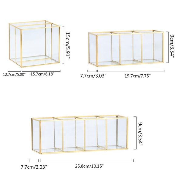 

gold glass makeup brush holder storage container ring earring clear drop boxes & bins