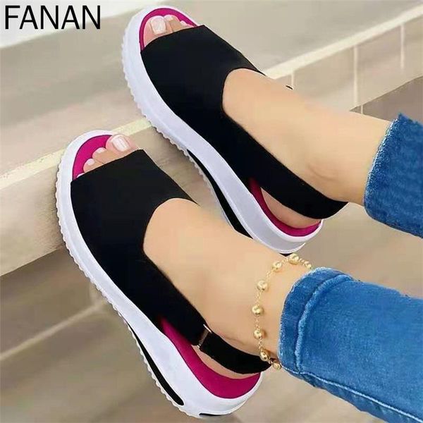 

sandals 2021 women soft stitching ladies sport open toe shoes sandalias de mujer comfortable flat knit, Black