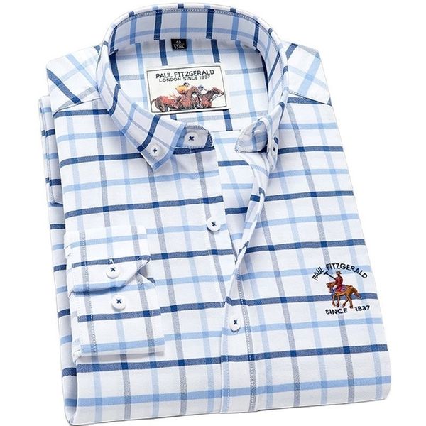 

men's long sleeve oxford casual shirt 100% cotton fashion grid stripe male luxury shirts button-down white soft colthing 220224, White;black