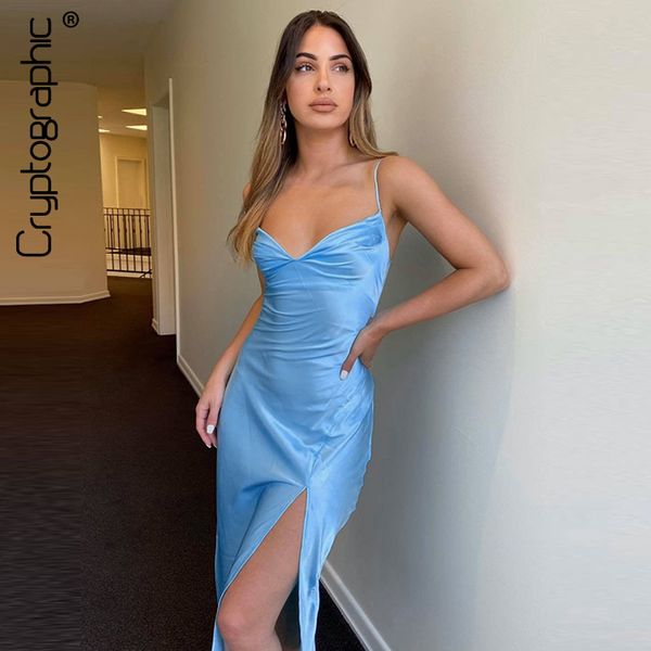 

spaghetti straps elegant split dress club party bandage backless sleeveless slip womens midi dress birthdayby air, Black;gray