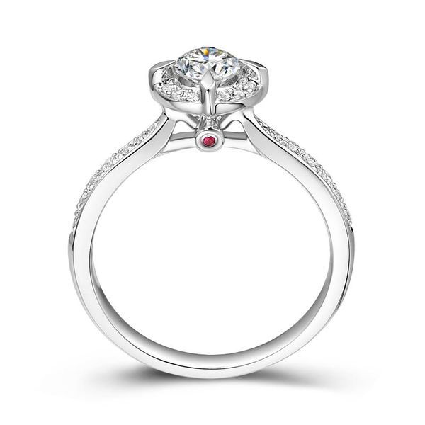

au750 white gold ring women wedding anniversary engagement party ruby round moissanite diamond elegant romantic trendy cluster rings, Golden;silver