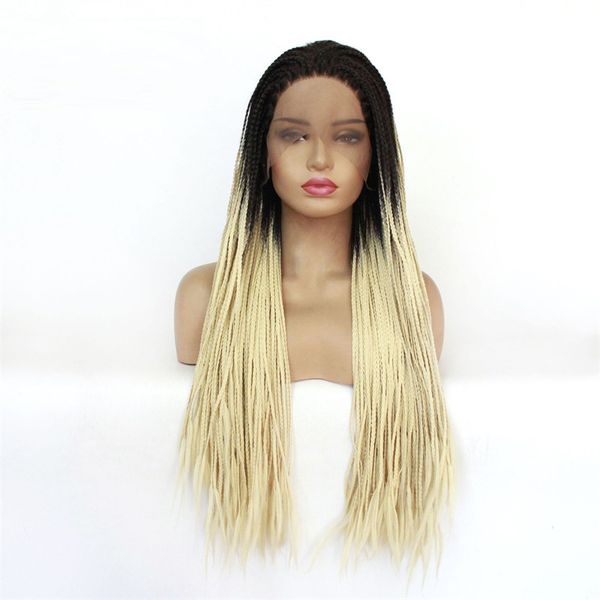 Длинные коробки плетеные синтетические кружева фронт фронт парик Mix Color Simulation Hair Hair Harque-Frontal Spigs 19918-613