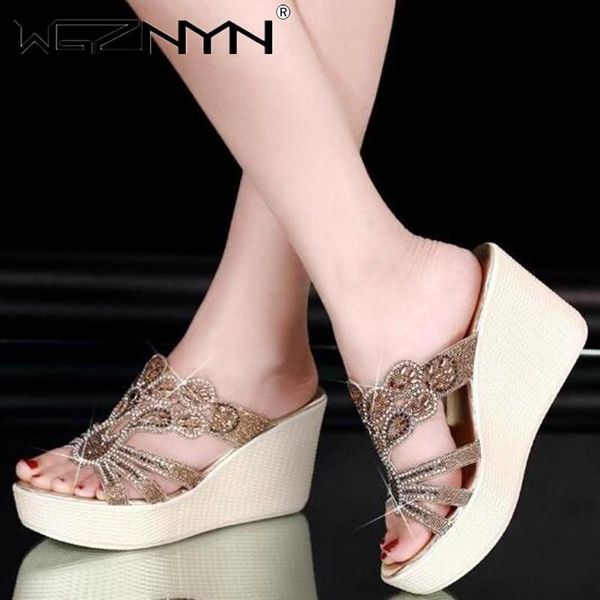 

women sequined cloth slippers bling wedges platform summer beach casual slides woman shoes plus size ladies footwear 2021, Black