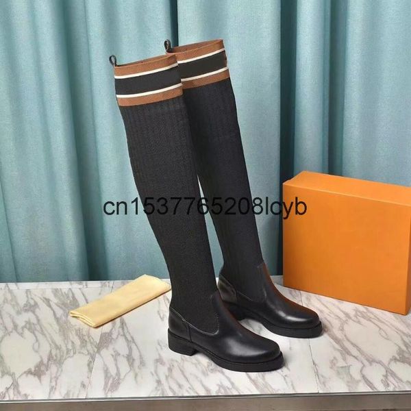 

autumn winter boots over the knee genuine leather women's shoes ladies large size 35-42, Black