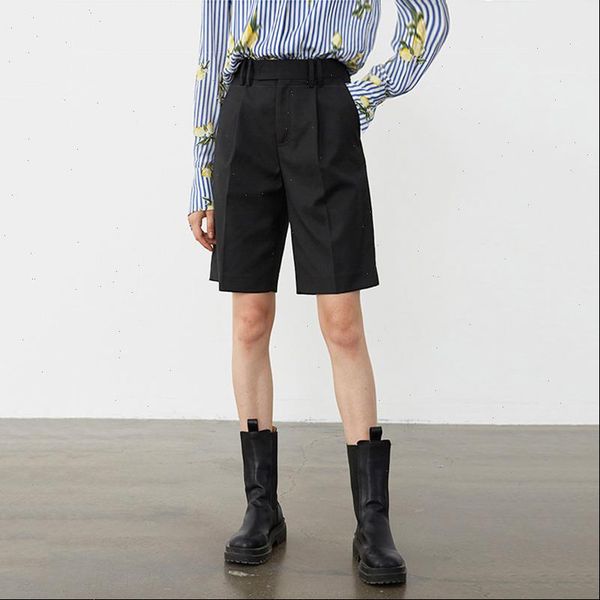 

[eam] women womens short black pleated split joint wide leg shorts high waist loose fit trousers fashion tide spring summer, White;black