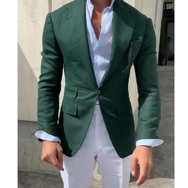 Abiti da uomo Blazer 2021 Ultimo stile Tailor Made Fashion One Button Cappotto verde Slim Fit Smoking dello sposo per abito da sposa Tempo libero Festa Costo