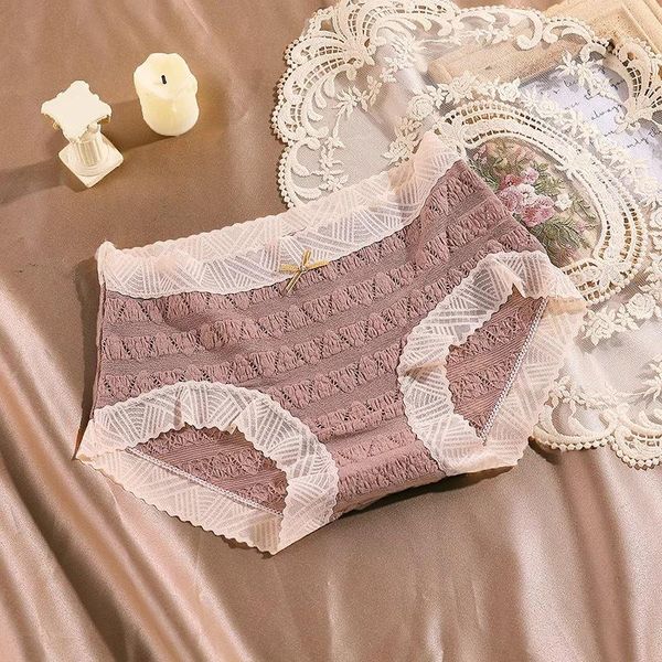 

women's panties 2021 hollow fashion lace trim lady briefs japanese girls underpants cotton bow breathable safety student leisure summer, Black;pink
