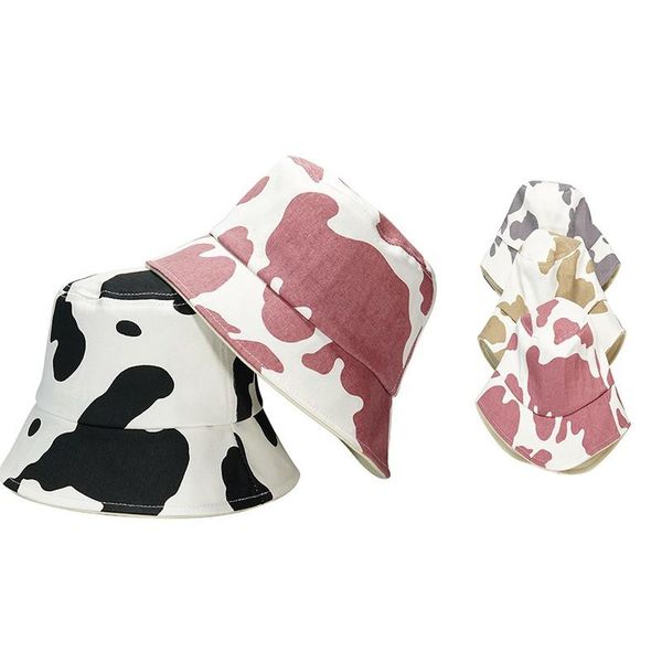 

wide brim hats women outdoor cow print bucket 2021 spring summer designer sun beach cap cotton hip hop female fisherman's hat, Blue;gray