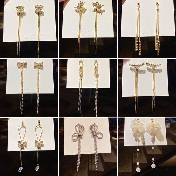 

dangle & chandelier long earrings for women fashion full crystal pearl tassel drop earring vintage gold brincos simplicity jewelry, Silver