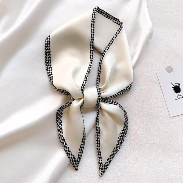 

scarves long silk skinny scarf women neck hairband female foulard small fashion plaid ribbon accessories summer 2021, Blue;gray