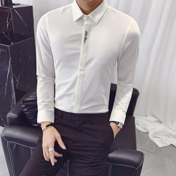 

men's casual shirts 2021 shirt mens formal business long sleeve slim fit men dress streetwear social camisa masculina, White;black