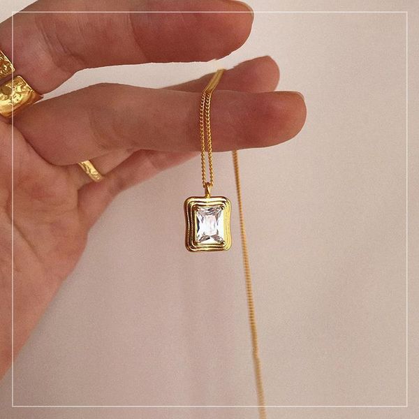 

chains goddess shiny zircon square diamond geometric necklace ins simple atmosphere versatile clavicle chain s925 silver girl