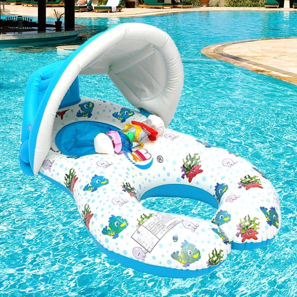 

life vest & buoy portable baby pool float neck ring with sunshade mother children swim circle inflatable safety swimming seat