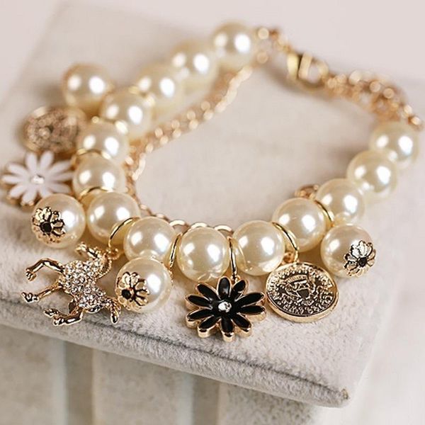 

south korean fashion bracelet pony horse petal head mix and match pearl multi-layer charm bracelets, Golden;silver