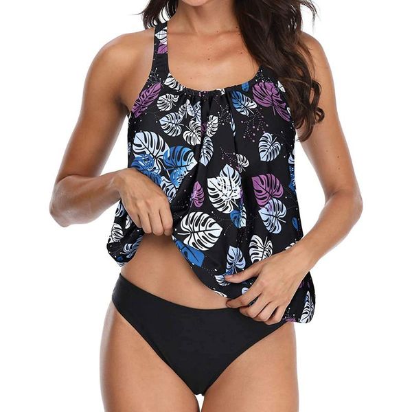 

one-piece suits women print bikini o neck low waist swimsuit sleeveless push up two piece swimwear set costume da bagno donna #g4