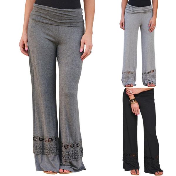 

women's pants & capris casual women autumn 2021 black gray lace splicing long trouser ladies loose design wide leg clothes 4m06a, Black;white