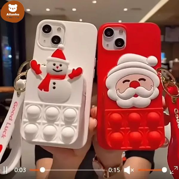 

decompression toys new cute silicone christmas caroon poppers bubbles santa xmas tree snowman mini wallet phone case wjy591