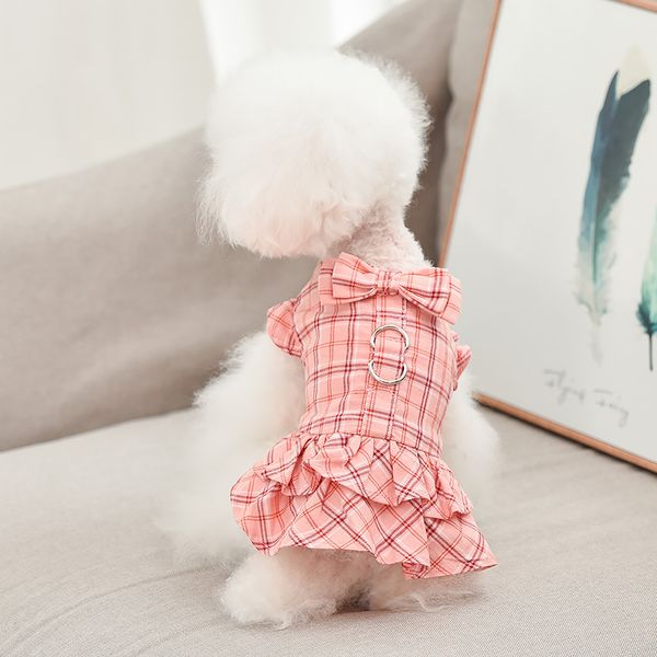 

summer thin cotton pet skirt korean plaid dog with traction rope cloth