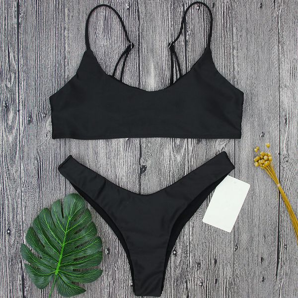 

women bla solid swimwear brazilian bikini set padded bandeau beach wear bandage swimsuit push up bathing suitby air
