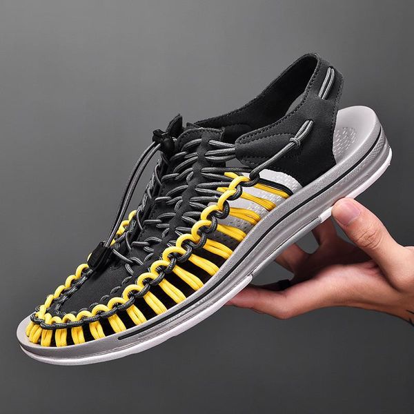 

sandals 2021 summer big size 38-46 men outdoor fashion handmade weaving design breathable casual beach shoes zapatos hombre, Black