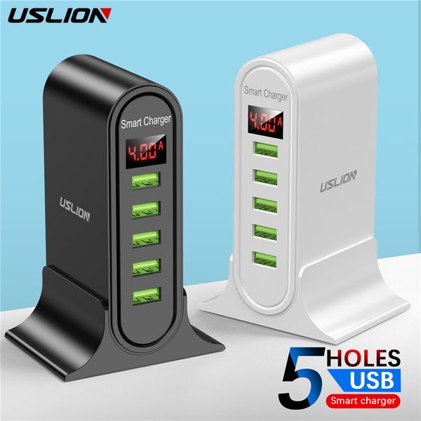

uslion 5 port usb charger for xiaomi led display multi usb charging station universal phone deskwall home eu us uk plug