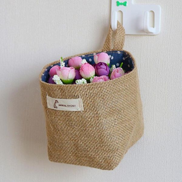 

storage baskets hanging flower bag living room gadget cotton linen organizer pouch