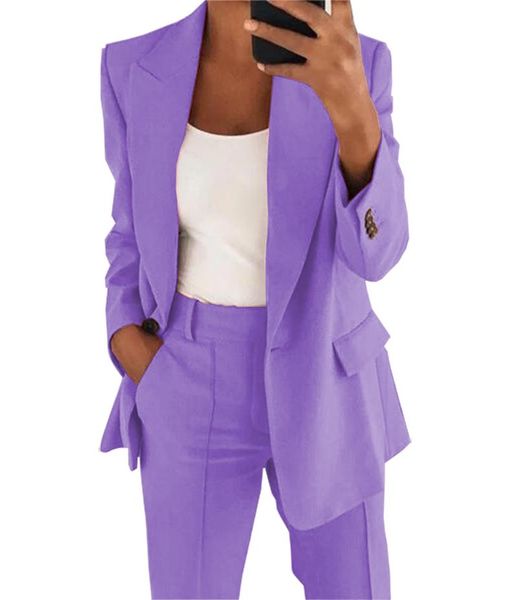 

women's two piece pants middle gender suit elegant purple 2-piece lapel business meeting office customization (blazer + pants), White