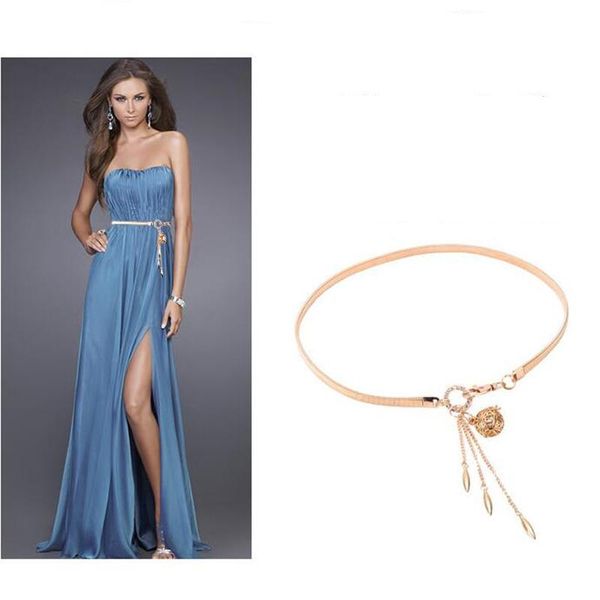 

belts for women metal spring waist fashion rhinestone decorative tassel pendant hollowwork accessory skirt chain, Black;brown