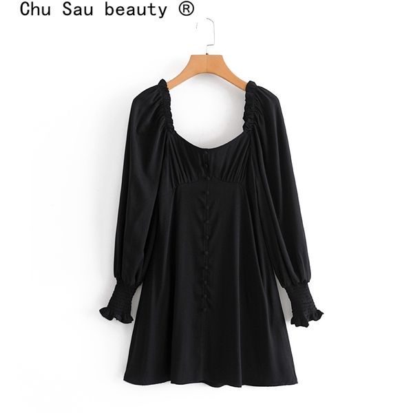 

fashion french style black slash neck mini dress women party evening single-breasted long sleeve dresses female vestidos 210508, Black;gray