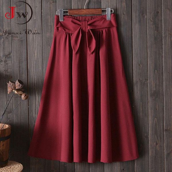 

fashion summer women skirts 2021 high waist korean preppy style girls elegant sweet bow ladies solid casual midi skirt faldas, Black