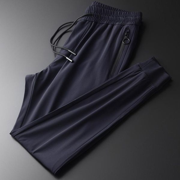 

men's pants add velvet mens luxury zipper pockets casual sport plus size 3xl 4xl slim fit elastic waist men trouser, Black