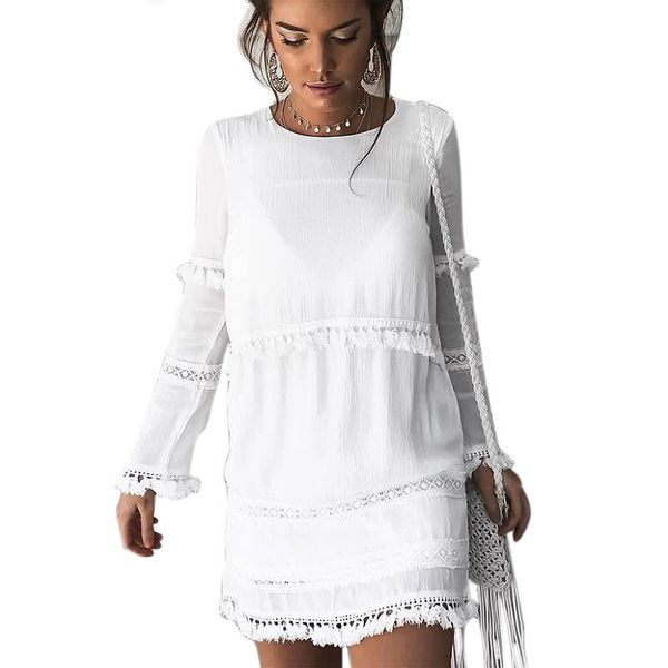 

casual dresses elegant tassel mini party dress women o neck long sleeve autunm winter 2021 black retro vestidos, Black;gray