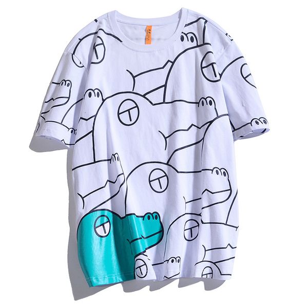 

tee 2021 summer 100% large cotton t-shirts anime crocodile complete impression harajuku men's hip hop shirt streetwear i4ou, White;black
