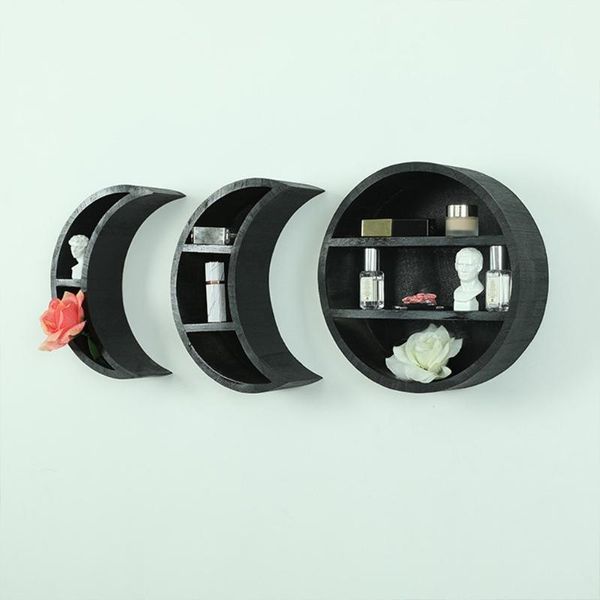 

decorative objects & figurines 3/5pcs rustic wooden moon shape storage shelf floating wall mounted hanging pos display shelves kitchen home