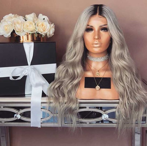 

lace wigs human hair grey color brazilian virgin natrual wave 180% density front, Black;brown