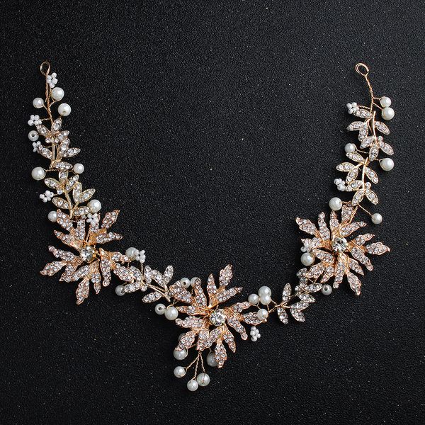 

handmade flexible crystal peals wedding women headbands hair jewelry tocados para el pelo de mujer para boda jcg110, Golden;white