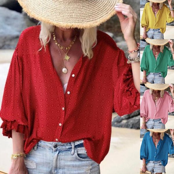 

europe and america 2021 autumn and winter dot casual button loose women's shirt, White