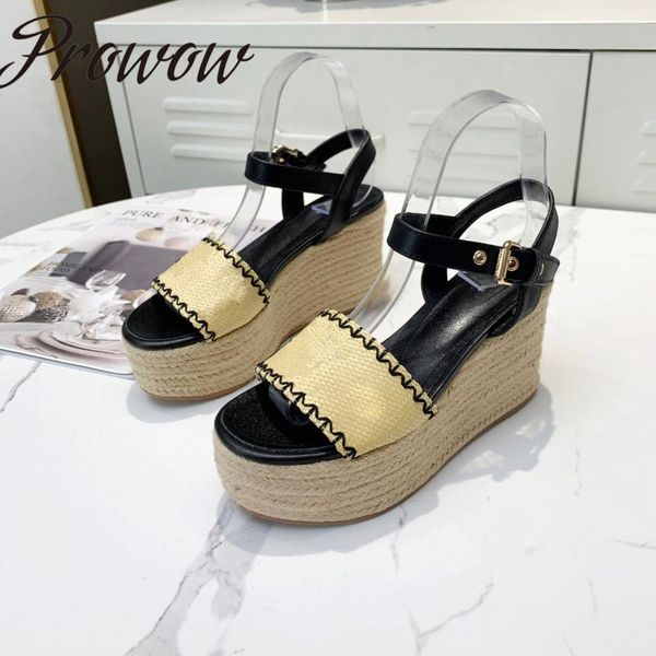 

80% off store online prowow new summer fashion letter floral embroidery luxury brand sandals wedges platform high heel designer shoes women, Black