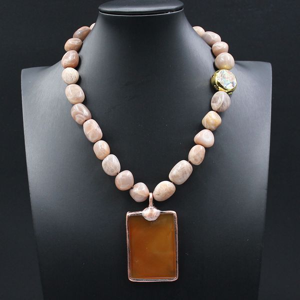 

guaiguai jewelry natural om sunstone nugget green abalone shell coin necklace brown agate bronze plated pendant for women, Silver