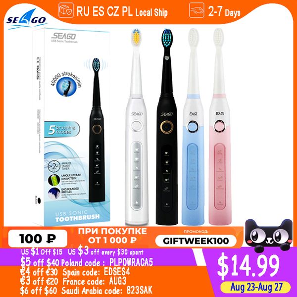 

seago sg-507 sonic electric toothbrush timer brush usb rechargeable electric tooth brushes with 3pc replacement brush head