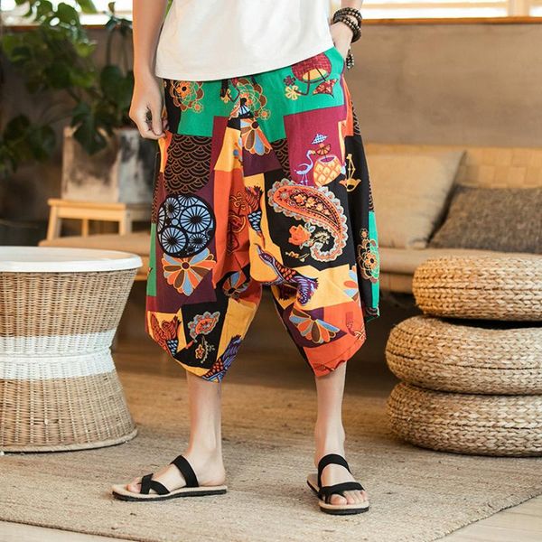 

ethnic clothing japanese printing wide leg casual retro pants kimono samurai streetwear ukiyo harlan yukata leisure embroidery, Red