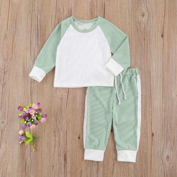 

baby & children's 6m-3y children girls boys clothes sets solid patchwork long sleeve pullover sweatshirt pants clothing, White