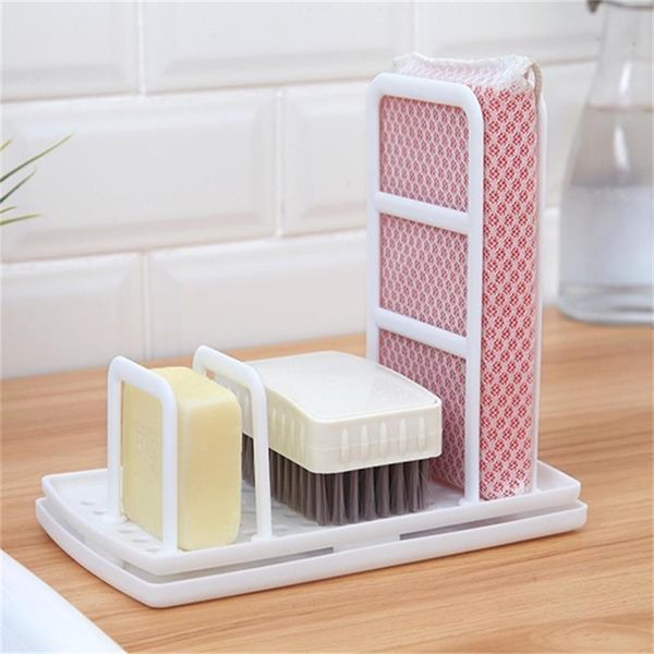 

kitchen storage & organization diy plastic sponge rack rag holder towel shelf bathroom organizer soap drain box accessories
