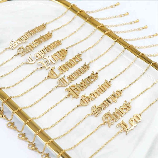 

tarnish wholesale 18k gold plated stainless steel zodiac charm bracelet women, Golden;silver