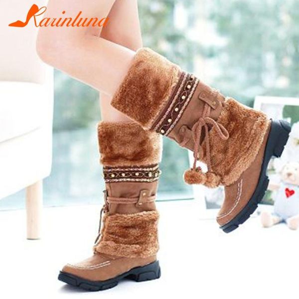 

boots karin women's wide med heel 3.5cm thickened fur shoes woman fashion winter snow big size 35-43, Black