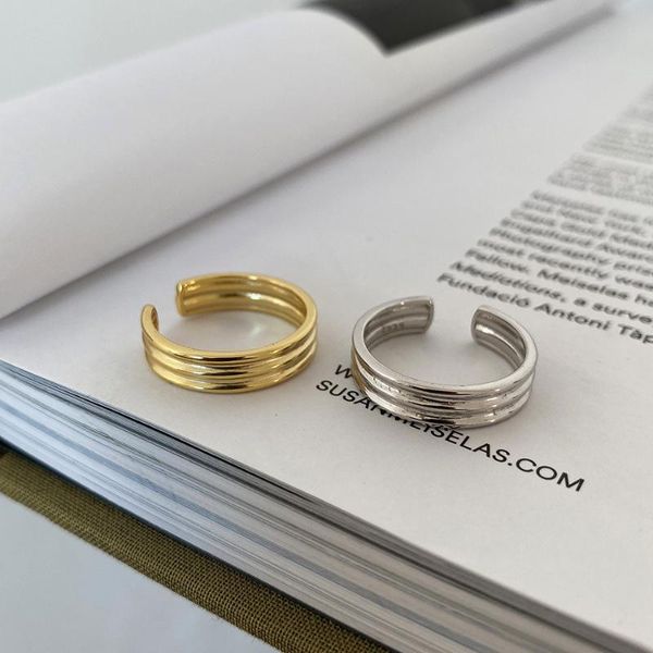 

cluster rings 1pc 18k gold authentic s925 sterling silver fine jewelry white/gold strip cross grain ring adjust tlj1464, Golden;silver
