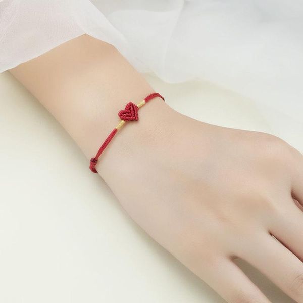 

handmade braided love heart shape bracelet women lucky red rope knot for valentine's gift her qy-02 charm bracelets, Golden;silver