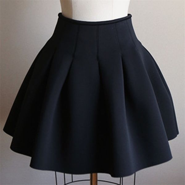 

xfpv autumn winter arrivals korean solid color pleated fluffy a-line woolen high waist short skirt female sm956 211214, Black