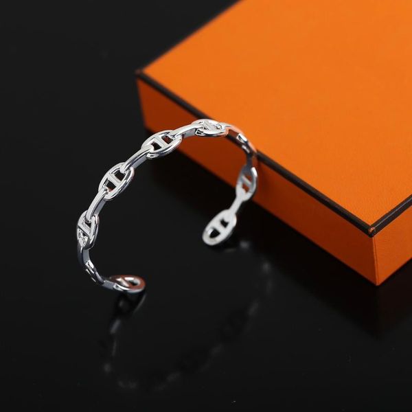 

bangle 925 silver bracelet women's wedding bride simple pig nose open cuff, Black
